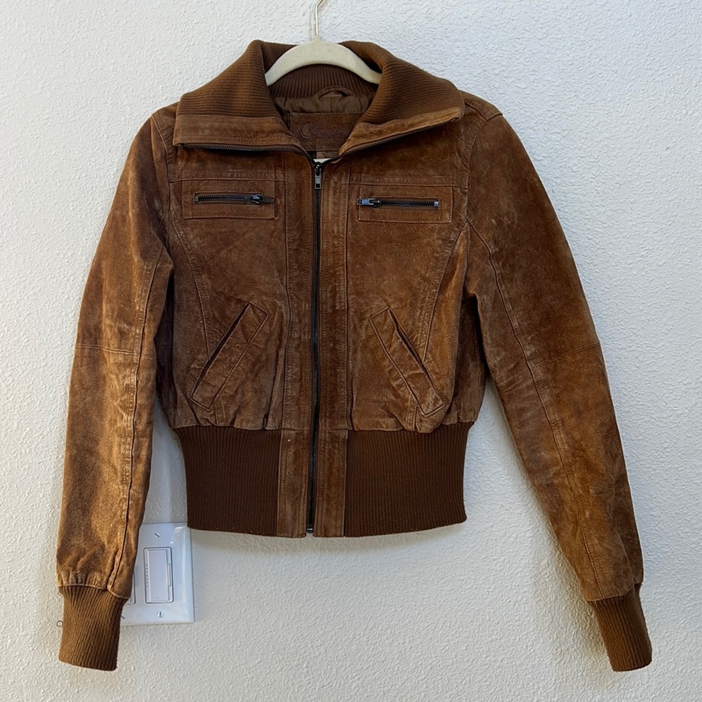 Jou Jou Brown Suede Leather Bomber Jacket